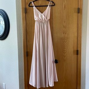 Lulus formal dress. Open with a crisscross tie back. Size XS. Blush color.